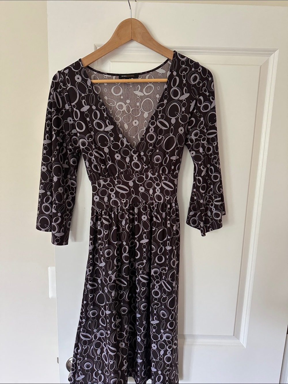 BCBGMaxAzria deep purple Dress with Gray/lilac Circle Print